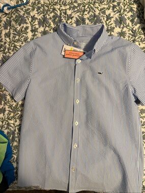 Vineyard Vines Blue & White Striped Short-Sleeve Button-Up